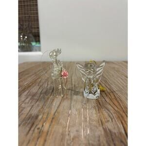 Gorham Clear Crystal Glass Miniature Praying Angel and Glass Deer Ornaments